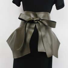 Lady Ruffle Corset Belt Waistband Wide Cummerbund PU Leather Lace-up Shirt Decor