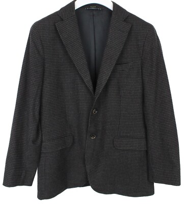 MASSIMO DUTTI 2003 Blazer Men's US 40 Wool Single Breasted Gingham Elbow Patches