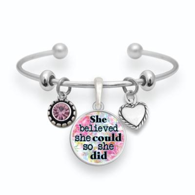 She Believed She Could so She Did Silver Cuff Bracelet Inspirational Jewelry