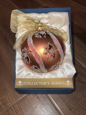 Natalie Nelson CHRISTMAS Collectors Series BEADED LEAF BALL Orange 5'' Ornament