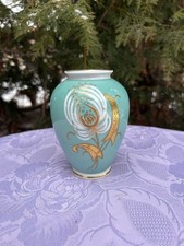 Schaubach Kunst Goldrelief handgemalt Mint Türkis Blau bauchige Form  Thüringen