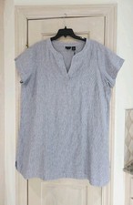 New Tahari 100% Linen Blue White Stripe  Short Sleeve Dress Knee Length Plus 2X