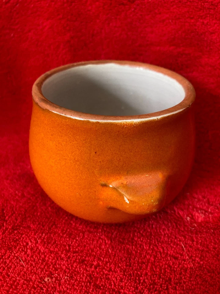 Zeitlos schöner kleiner Krug Topf Ton Keramik Orange glasiert 6,5cm hoch 7cm Ø - Bild 3 von 4