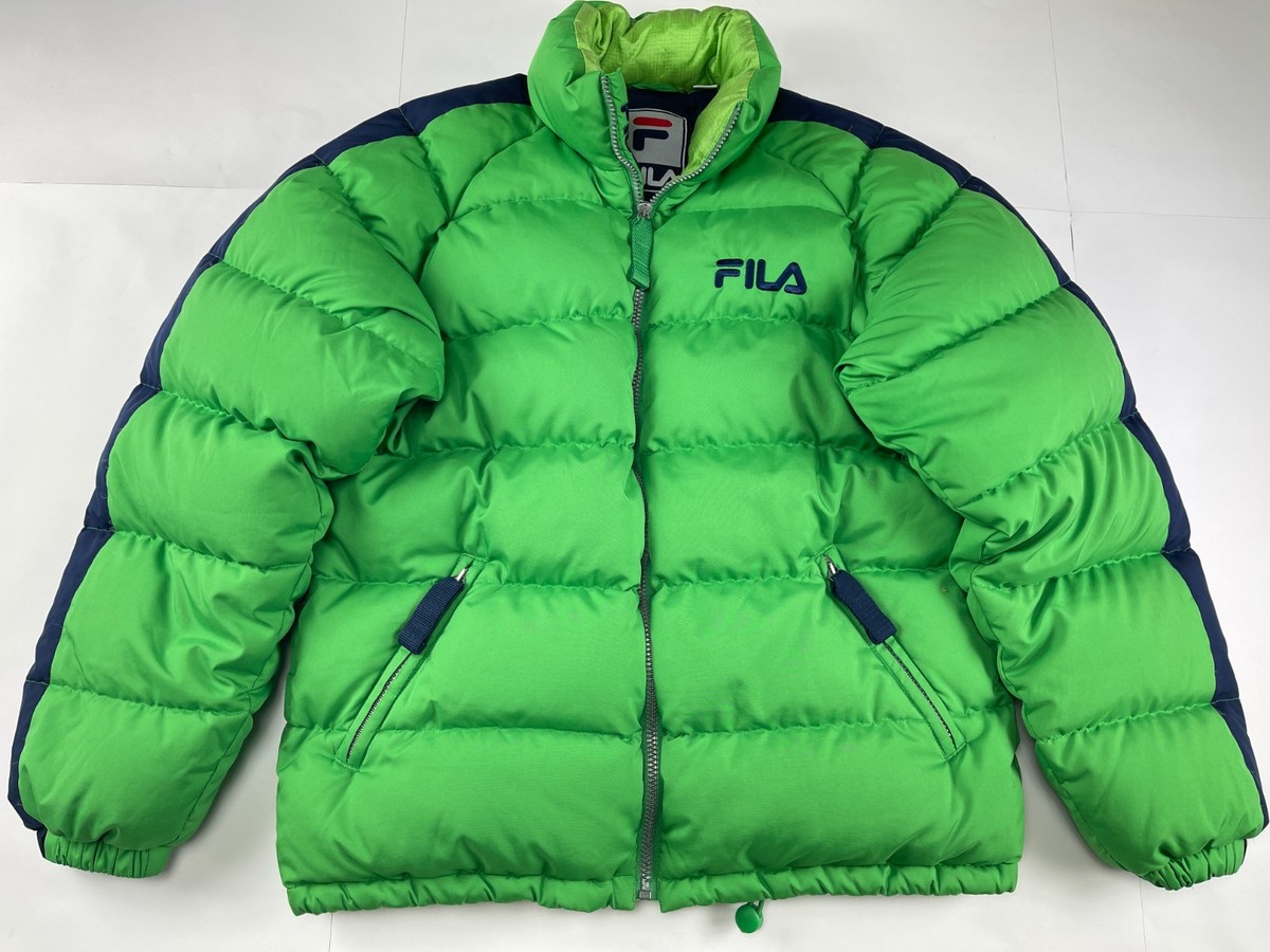 FILA jacket, green, down vintage puffer jacket, 90s hip hop, 1990s