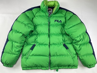 FILA jacket, green, down vintage puffer jacket, 90s hip hop, 1990s