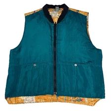 Robert Stock Silk Vest Fly Fishing Mens XL Full Zip Turquoise Hipster Retro