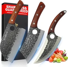 SliceElite 3-Piece Hand-Forged Butcher Knife Set: Chef, Cleaver, Viking Knives