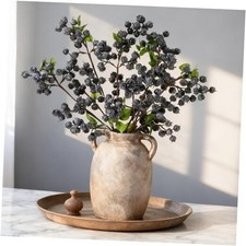 6 Pcs Artificial Berry Stems 24 Inch Faux Blue Berries Stem Farmhouse Rustic