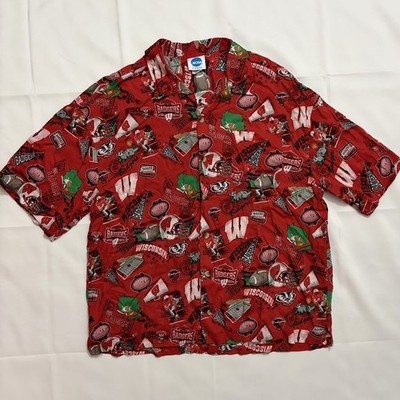 WISCONSIN BADGERS HAWAIIAN SHIRT Full Print CLASSIC 'BUCKY BADGER' NCAA SZ 2XL