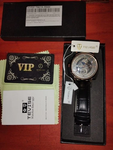 Tevise-t867a-rbbk Wind Up Watch Water Resistant, Leather Strap