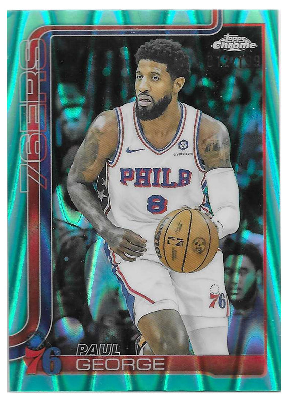 PAUL GEORGE 2025 TOPPS CHROME AQUA RAY WAVE PARALLEL RARE SP /199 CELTICS