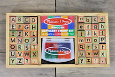 Melissa  Doug Wooden Alphabet Stamp Set 56 Letters 4 Color Ink Pad Educational