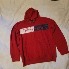 Tommy Hilfiger Red Hoodie With White And Navy Blue Chest Script Logo Boys 20 XL