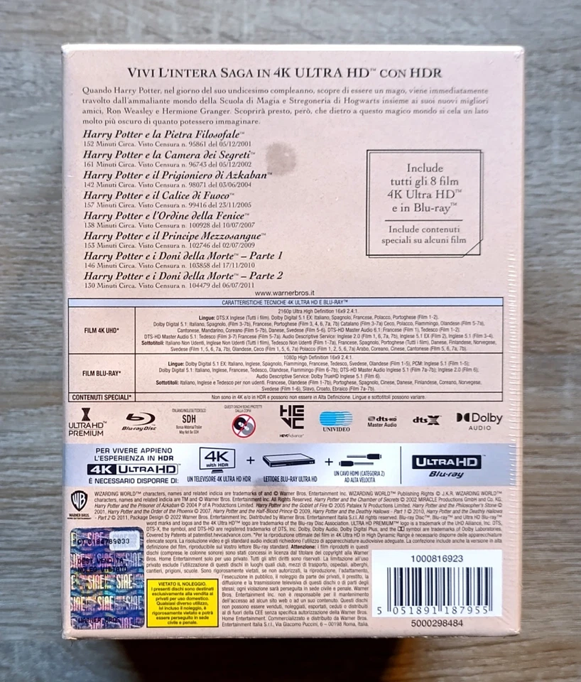 Harry Potter 4K - Blu ray Cofanetto Art 8 Film Collection Saga Completa *NUOVO* - Immagine 3 di 4