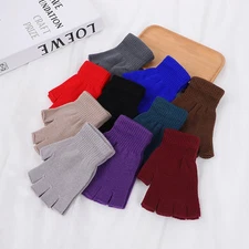 1 Pair Colorful Knitted Short Half Finger Gloves Autumn Winter Knitted Elastic W