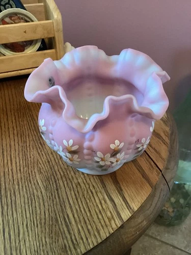 Fenton Blue Burmese "Daisy & Forget-Me-Not" Family Signature Bowl/Vase