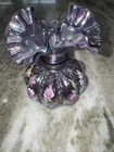 Bill Fenton Glass Ruffled Vase Purple Floral Hand Painted by S Hart #206 Signed