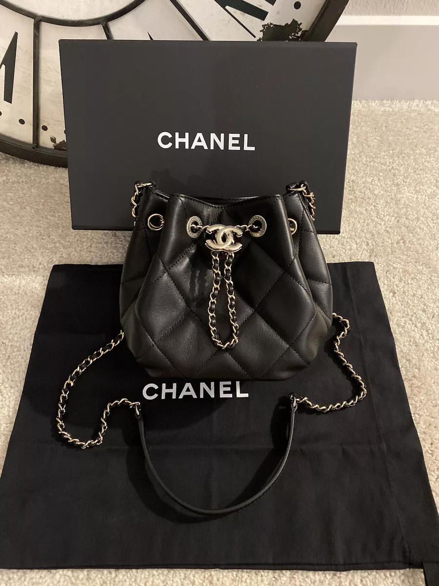 Chanel Drawstring Bucket Mini Bag Black with Chains 2020