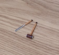 1/12. dolls house miniature Handmade Wood Mallet / Hammer & Chisel Tools set LGW