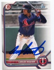 CARLOS AGUIAR SIGNED 2021 1st BOWMAN BASEBALL CARD MINNESOTA TWINS #BP-1