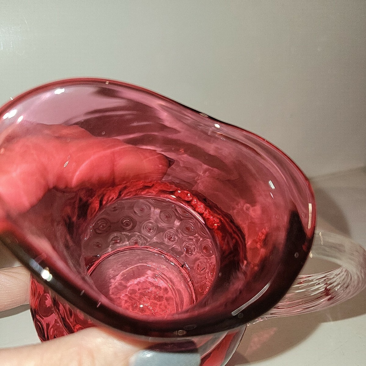 フェントン　ヴィンテージ　クランベリー　ドット　オプティッククルートボトル Vintage Fenton Cranberry Fine Dot Optic Creamer or Pitcher #2461