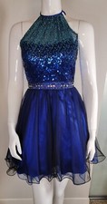 MASQUERADE FORMAL PROM OMBRE SEQUIN BEADED RHINESTONE MINI DRESS SIZE 11/12