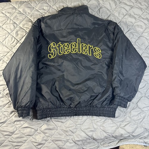 VINTAGE Pittsburgh Steelers Jacket Mens XL Black Yellow Reversible Puffer NFL - Picture 15 of 22