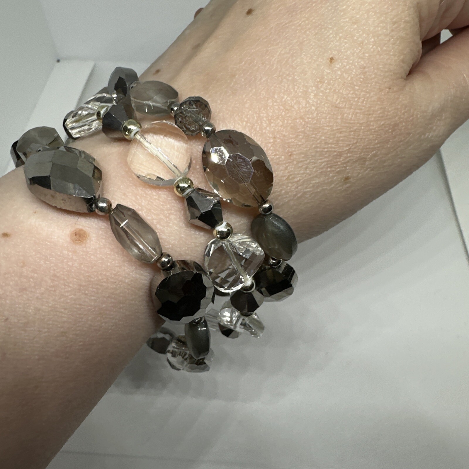 Set 3 Stack Stretch Bracelets Crystals Hematite S… - image 1