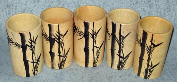 Vintage Japan Bamboo Drinking Cups Set Of 5 Artsy Tiki Barware