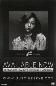 JUSTINE SKYE Emotionally Unavailable 2015 EP Poster  11 X 17