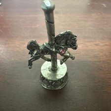VINTAGE CAROUSEL PEWTER HORSE ON BASE MINIATURE W PINK JEWELS