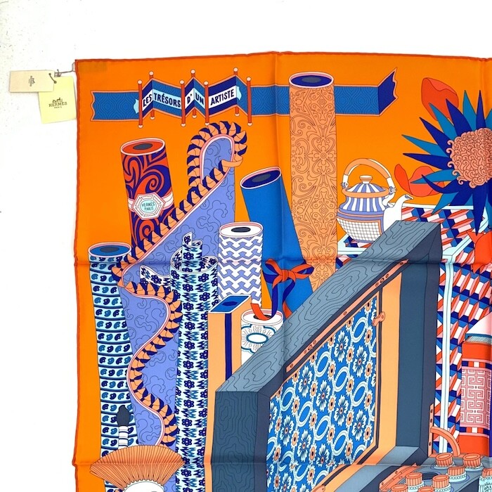 エルメス HERMES STOLE Hermes Scarf Stole Les Tresors d'un Artiste Orange Pierre Marie