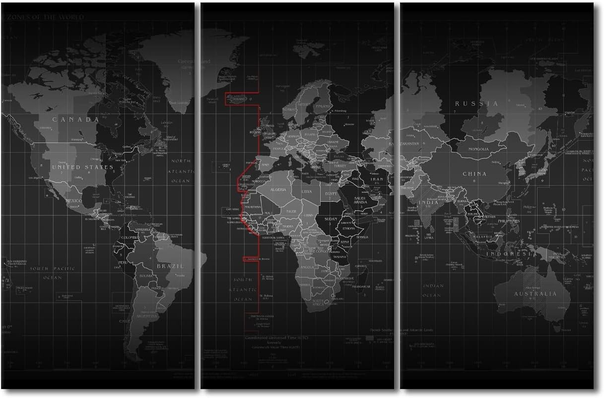 Black and White World Map Wall Art Print for Living Room Décor  -image