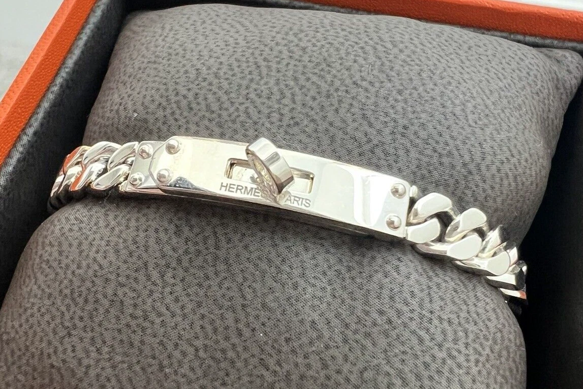 HERMES Bracelet Kelly Gourmette SH SV925 Silver Authentic Full Set