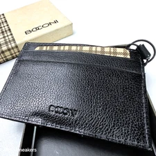 Boconi Wallet Men's Black Leather RFID Pull Tab Card Case Front Pocket Slim  NWT