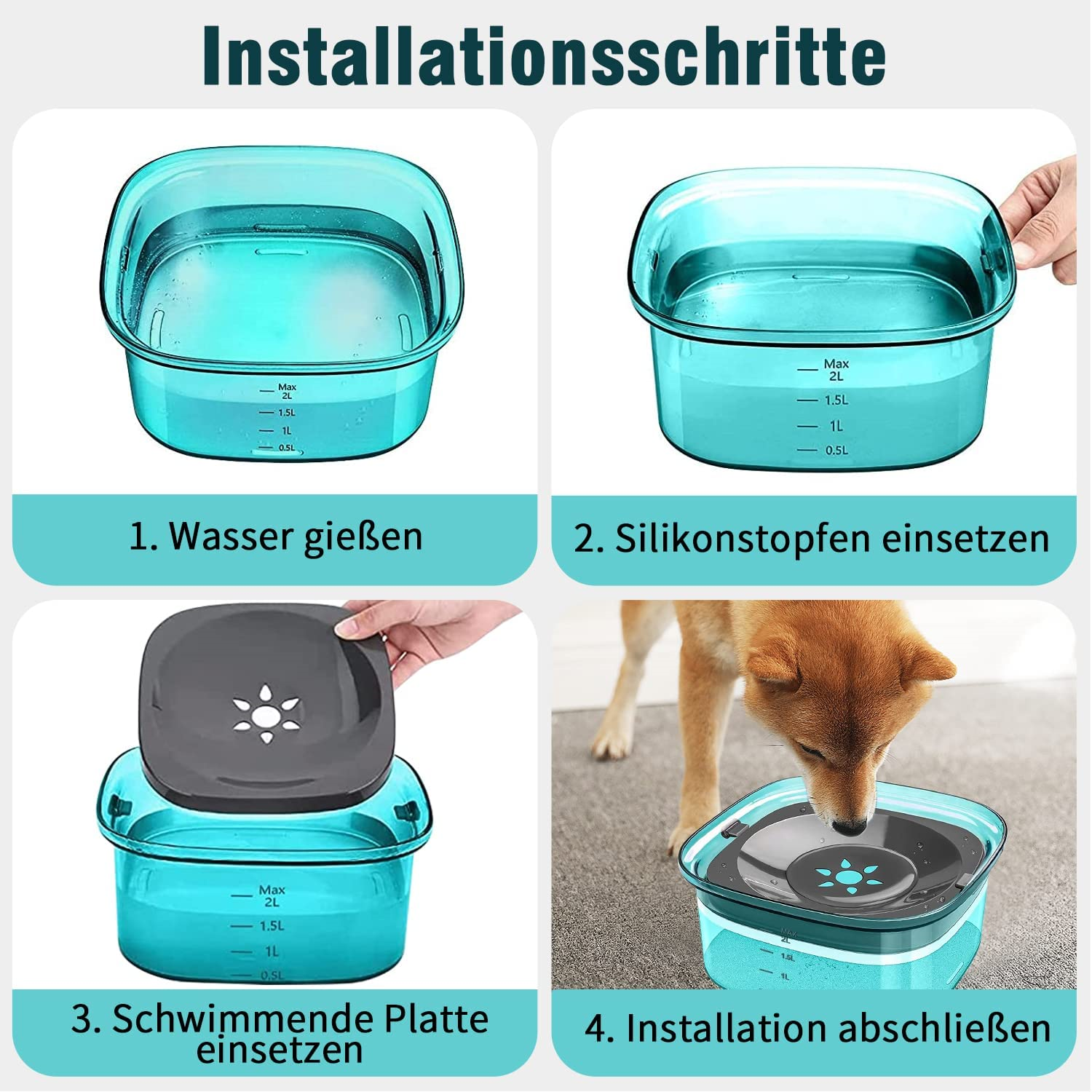 Dog Water Bowl Non Spill, 2L Splash Proof Dog Water Bowl Dry Bowl for