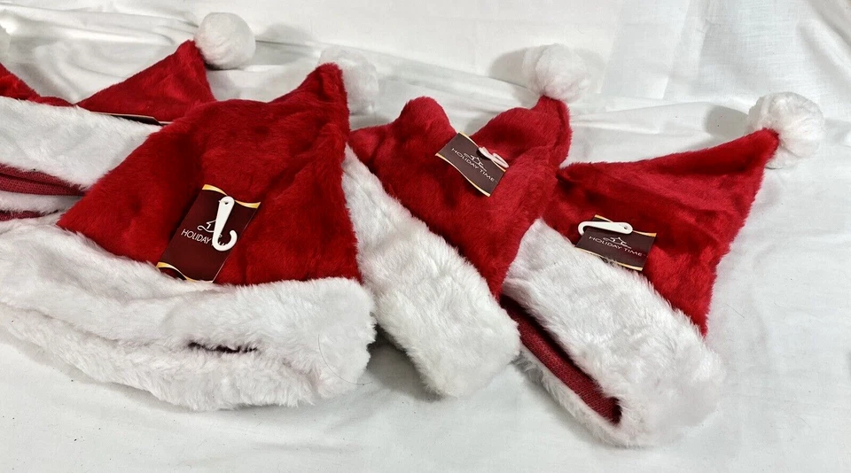 unisex set of 5 large Santa hats red with faux white fur headband pompom - Image 3 of 4