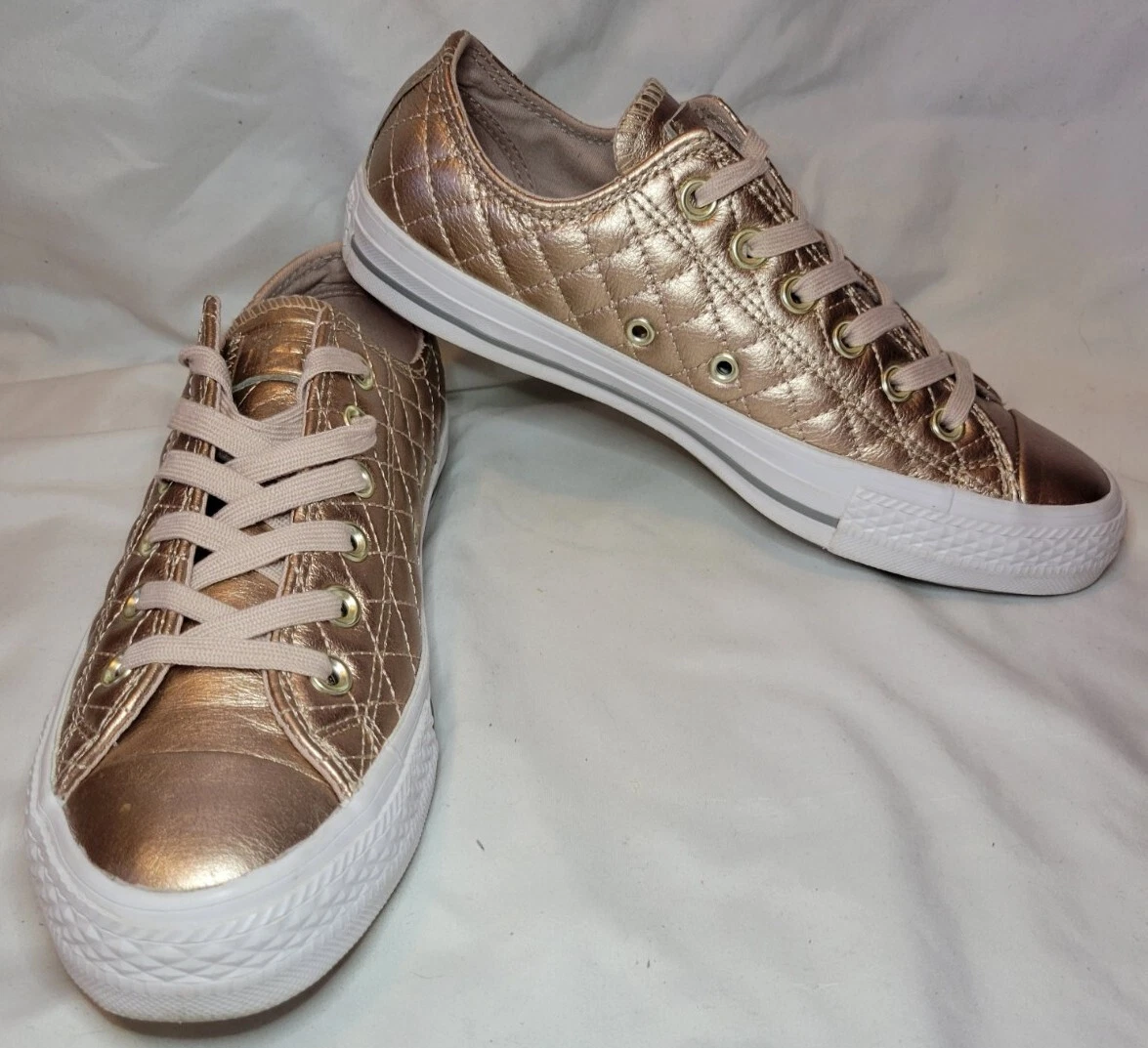 temperamento lavandería algo Women&#039;s Converse All Star Ox Rose Gold Quilted Leather Sneakers Size 8  | eBay