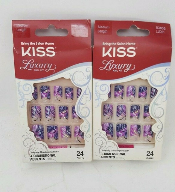 KISS Luxury Nail Kit LJD01 Purple Medium Length 2 Packs eBay