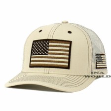 USA AMERICAN Flag Hat Tactical Military Cap Mesh Snapback Baseball Cap- Ivory