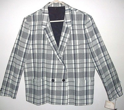 NWT Ladies 17/18 Exceptional Black Cream Plaid Dbl. Breasted Business Blazer $79