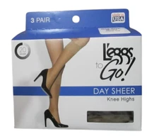 Leggs To Go Day Sheer Knee Highs Pantyhose Sheer Toe 20 Denier 3 Pair Nude