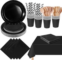 Partygeschirr Set 169 StüCk Schwarz Pappteller Becher Servietten FüR Feste