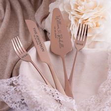 Personalized Wedding Cake Cutting Set, Engraved Server Forks, Anniversary Gift