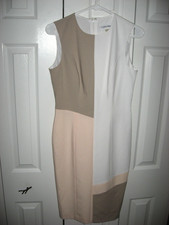 Womens NWOT Tan Peach white CALVIN KLEIN Lined Sleeveless Dress 4