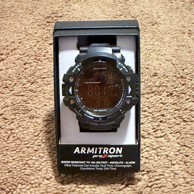 Armitron Men's Digital Sport Wristwatch Black Resin, Water-Resistant, Alarm, Box