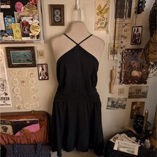 Urban Outfitters Halter Mini Dress Women's Large Solid Black Linen Blend