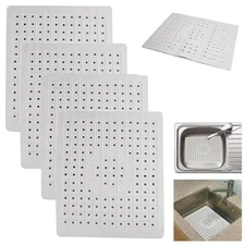 Set of 4 PC Kitchen Sink Mat Drain Pad Rubber Food Drainer Sink Protector Grid