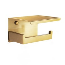 Brushed Gold Stick-On Toilet Roll Holder with Phone Shelf