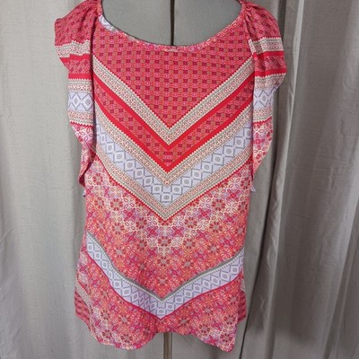 Fourteenth Place L Boho Indie Romantic Floral Geometric Blouse Flutter Sleeve 